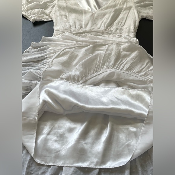 Express Clip Dot Ruffle (Faux) Wrap Dress | White/XS - Picture 13 of 16